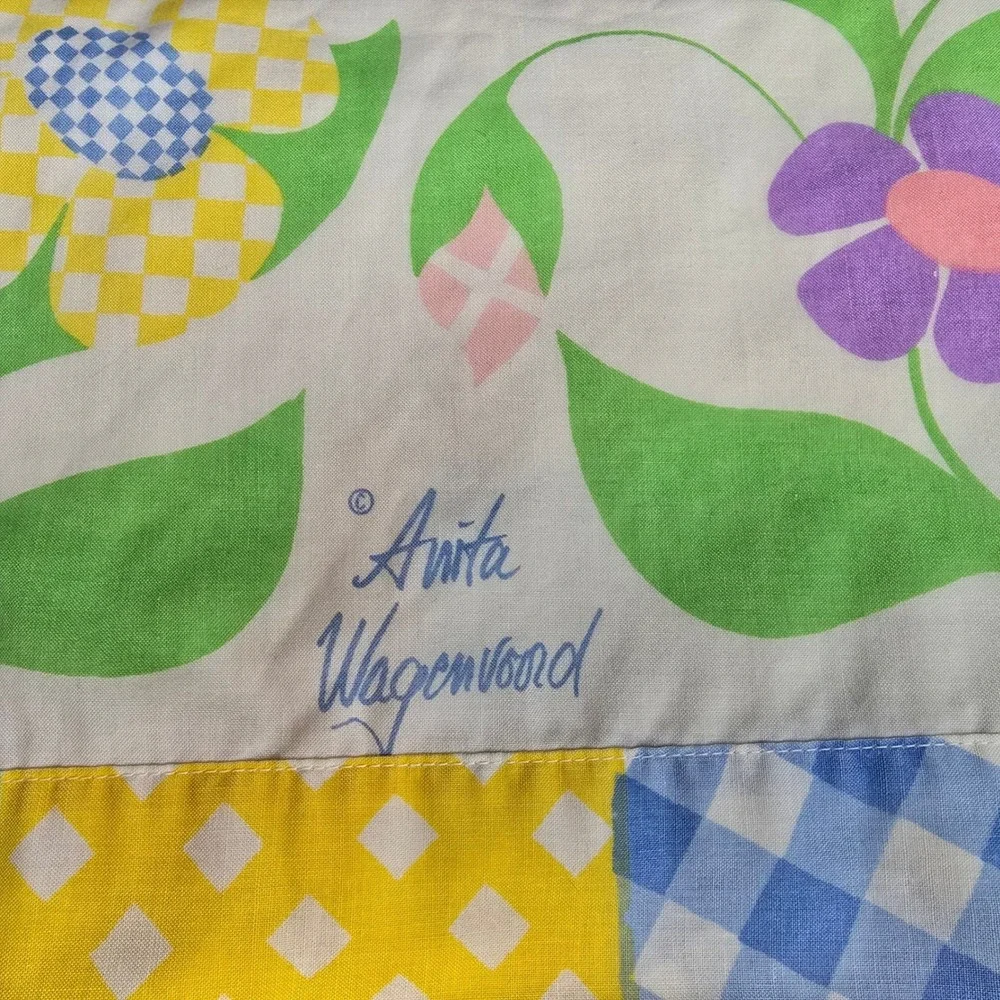 VTG Burlington House Gold Star Twin Flat Sheet Anita Wagenvoord Floral Gingham